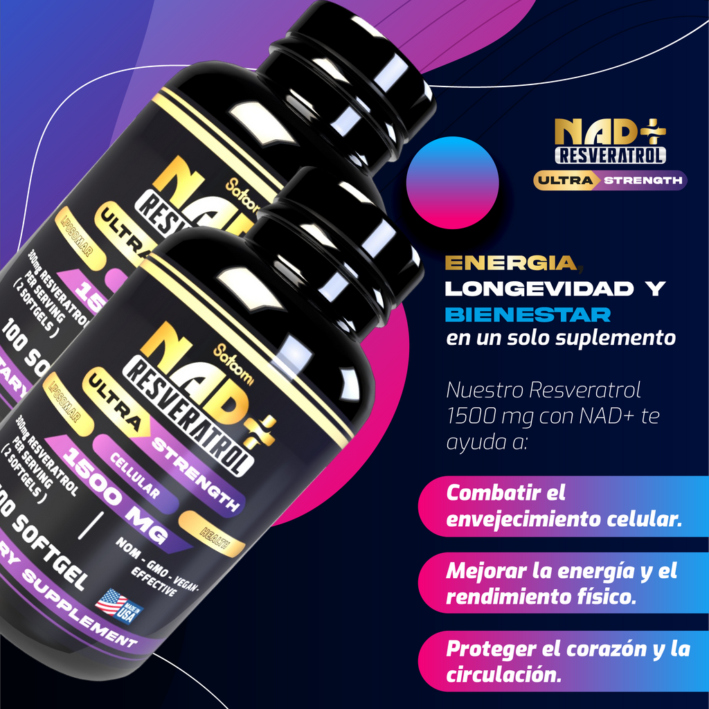 Satoomi NAD+ Resveratrol 1500mg — Kit 2 Unidades | 100 Cápsulas Liposomais