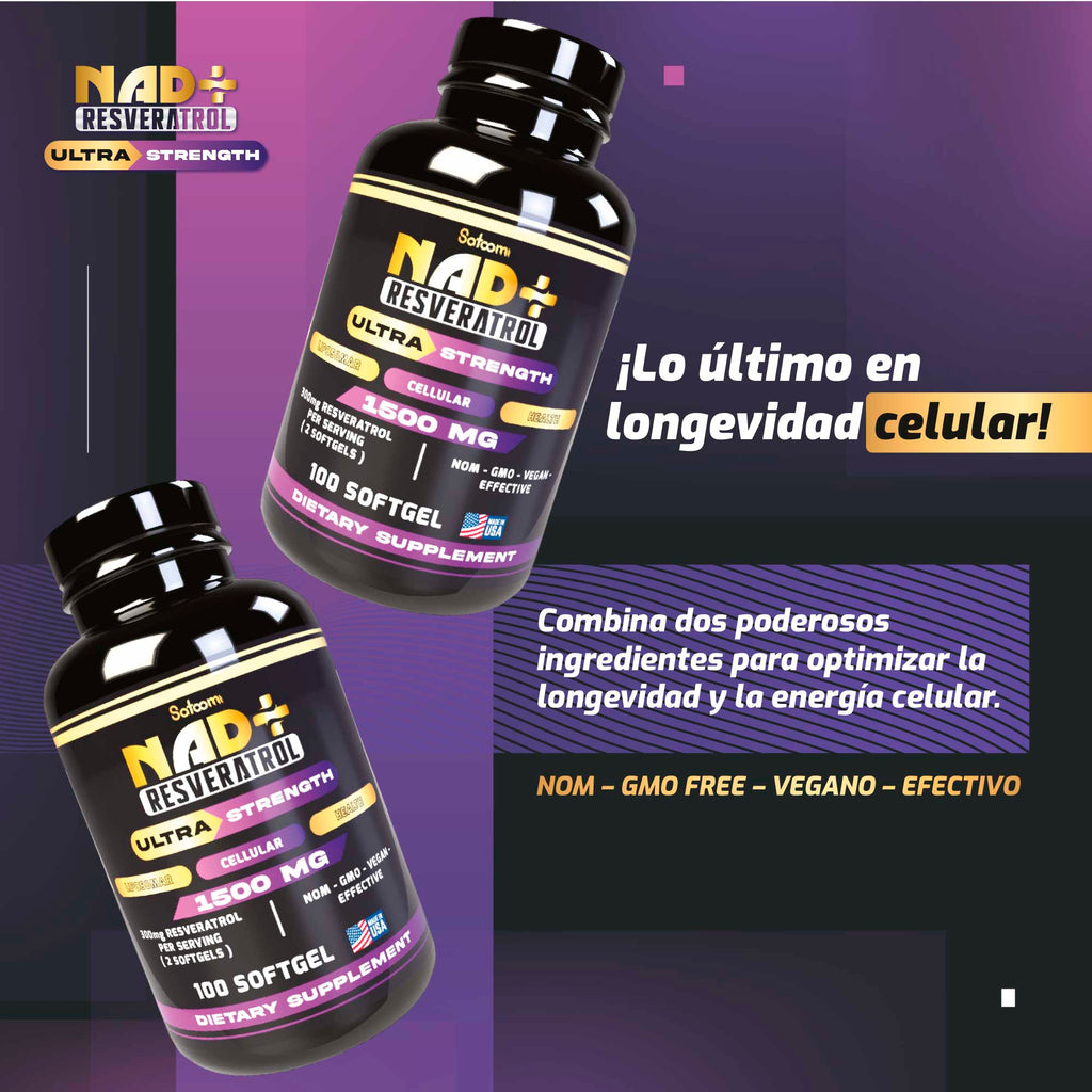 Satoomi NAD+ Resveratrol 1500mg — Kit 2 Unidades | 100 Cápsulas Liposomais