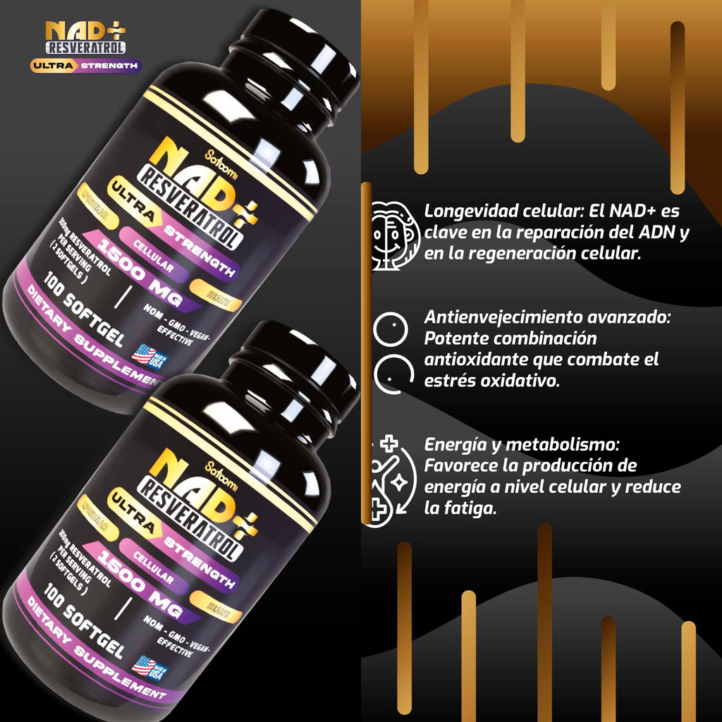 Satoomi NAD+ Resveratrol 1500mg — Kit 2 Unidades | 100 Cápsulas Liposomais