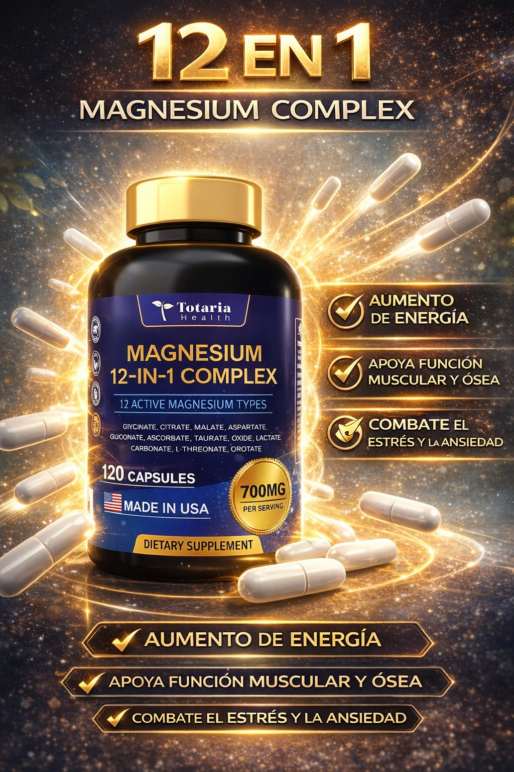Totaria Health Magnesium 12 en 1 – Suplemento de Magnesio Alta Absorción