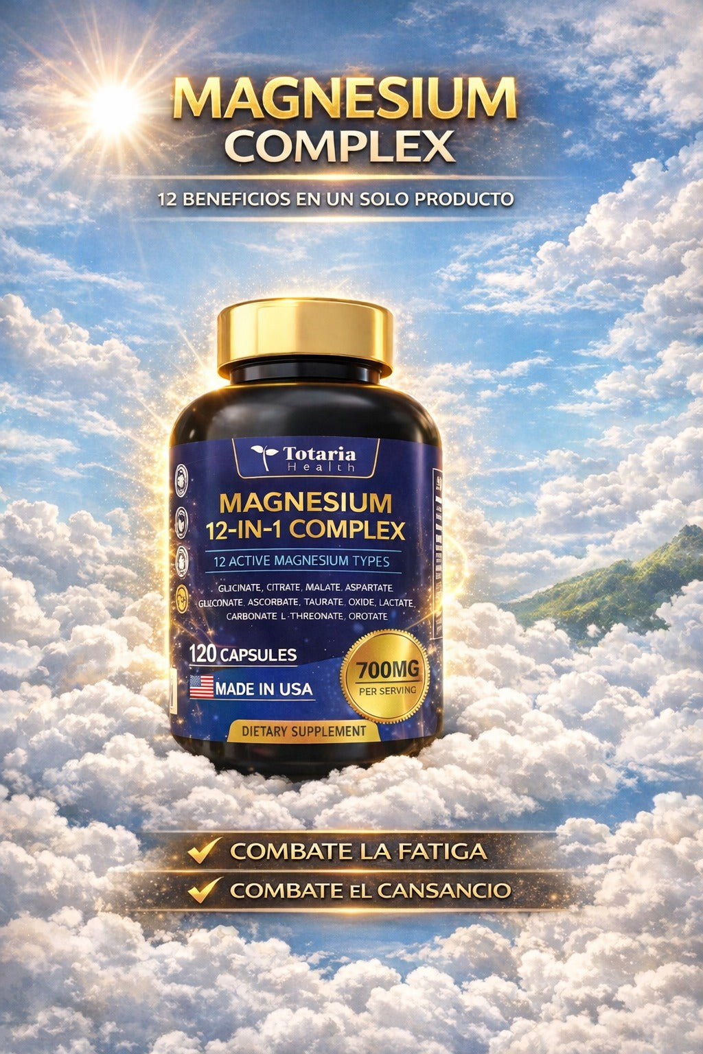 Totaria Health Magnesium 12 en 1 – Suplemento de Magnesio Alta Absorción