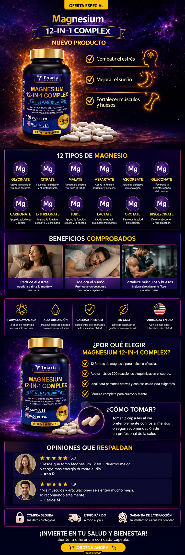 Totaria Health Magnesium 12 en 1 – Suplemento de Magnesio Alta Absorción